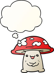 cartoon mushroom character with thought bubble in smooth gradient style