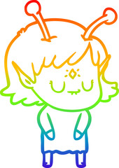 rainbow gradient line drawing of a cartoon alien girl