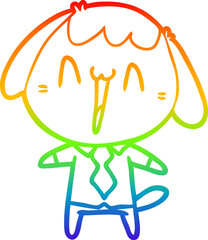 rainbow gradient line drawing of a cute cartoon dog