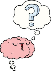 cartoon curious brain with thought bubble