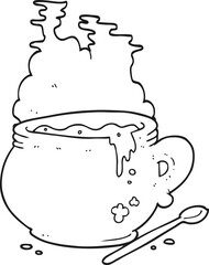 freehand drawn black and white cartoon bowl of soup