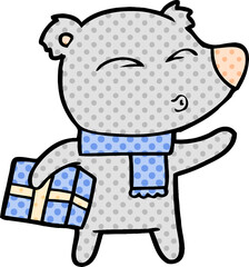 bear cartoon chraracter with present