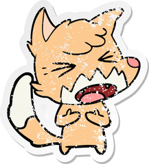 distressed sticker of a angry cartoon fox