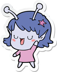 sticker of a happy alien girl cartoon