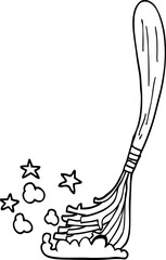 line drawing cartoon magic broom
