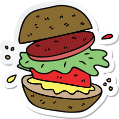 sticker of a quirky hand drawn cartoon veggie burger
