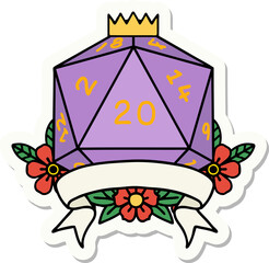sticker of a natural 20 critical hit D20 dice roll