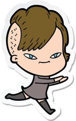 sticker of a cute cartoon girl with hipster haircut