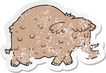 distressed sticker of a cartoon prehistoric mammoth