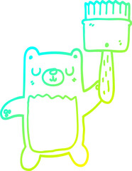 cold gradient line drawing of a cartoon bear with paint brush