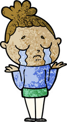 cartoon crying woman shrugging
