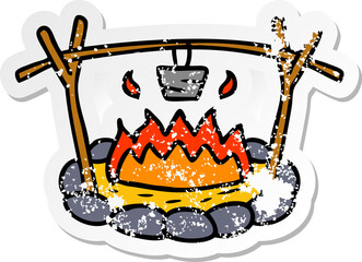 hand drawn distressed sticker cartoon doodle of a camp site