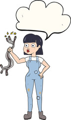 freehand drawn speech bubble cartoon female electrician