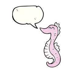freehand speech bubble textured cartoon seahorse