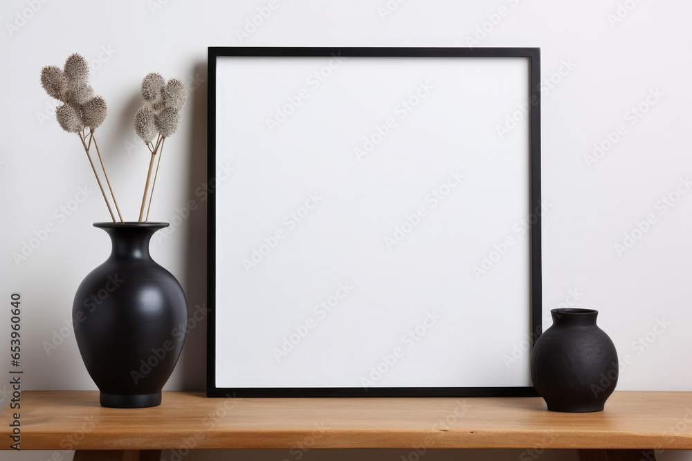 Poster a picture frame placed on top of a wooden table. this versatile image can be used for various purpos