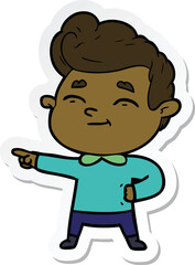 Obraz premium sticker of a happy cartoon man pointing