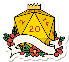 sticker of a natural twenty D20 dice roll