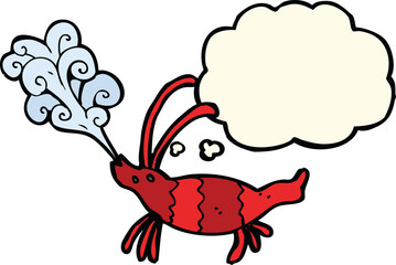 cartoon shrimp with thought bubble