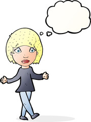 cartoon surprised woman with thought bubble