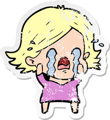 Fototapeta premium distressed sticker of a cartoon woman crying