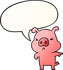 cartoon angry pig pointing with speech bubble in smooth gradient style