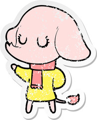 distressed sticker of a cute cartoon elephant