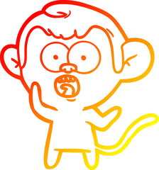 warm gradient line drawing of a cartoon shocked monkey