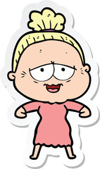 sticker of a cartoon happy old lady