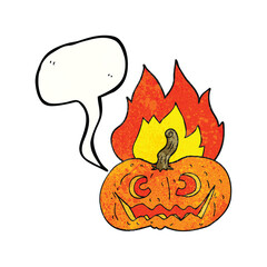 freehand drawn texture speech bubble cartoon flaming halloween pumpkin