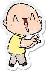 distressed sticker of a happy cartoon bald man