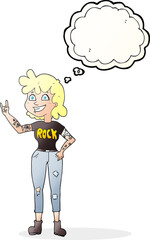 freehand drawn thought bubble cartoon rock girl