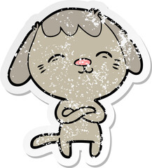 distressed sticker of a happy cartoon dog