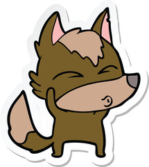 sticker of a cartoon wolf whistling