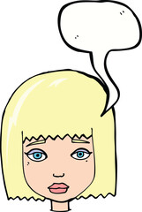 cartoon female face with speech bubble