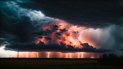 Lightning storm clouds landscape