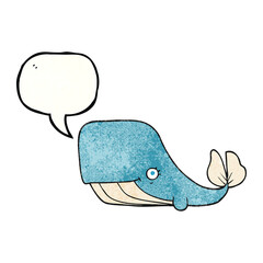 freehand speech bubble textured cartoon happy whale