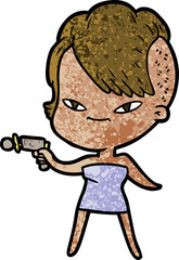 cute cartoon girl with hipster haircut