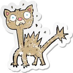 retro distressed sticker of a cartoon scared cat