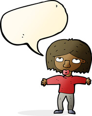 cartoon girl looking upwards with speech bubble