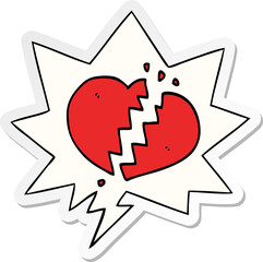 cartoon broken heart with speech bubble sticker