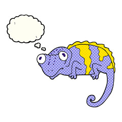 freehand drawn thought bubble cartoon chameleon