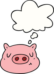 cartoon pig face with thought bubble