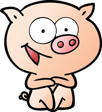 cheerful sitting pig cartoon