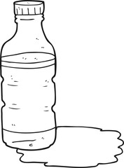 freehand drawn black and white cartoon water bottle