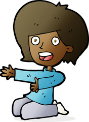 cartoon shocked woman on knees