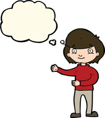 cartoon happy person with thought bubble