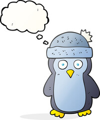 freehand drawn thought bubble cartoon penguin