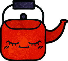 retro grunge texture cartoon of a kettle