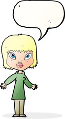 cartoon woman with open arms with speech bubble