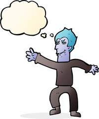 cartoon vampire man with thought bubble